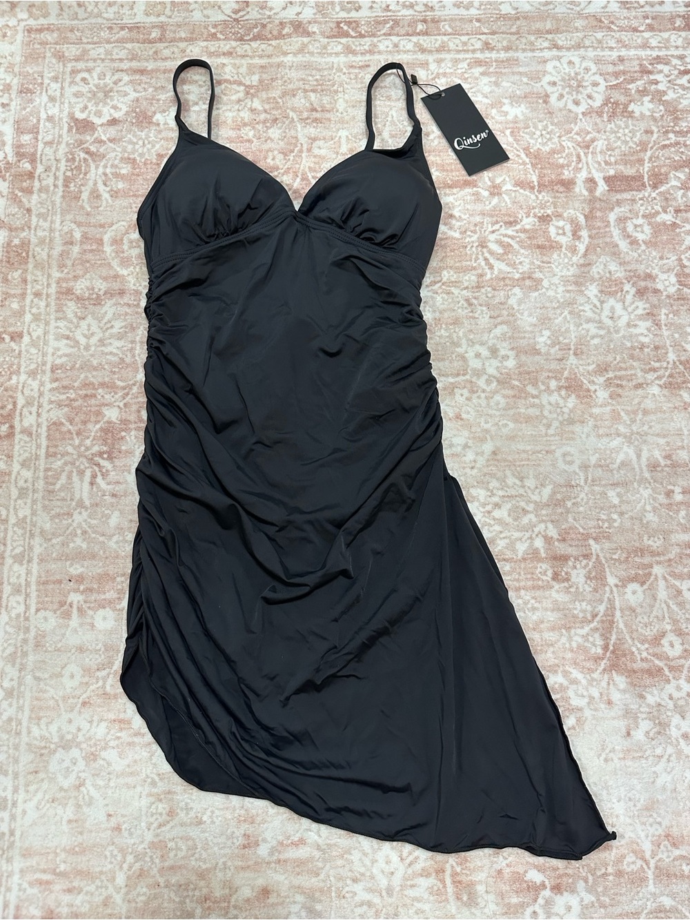 NEW 🖤Swim Black Ruched Swimdress - V-Neck - Picture 5 of 12